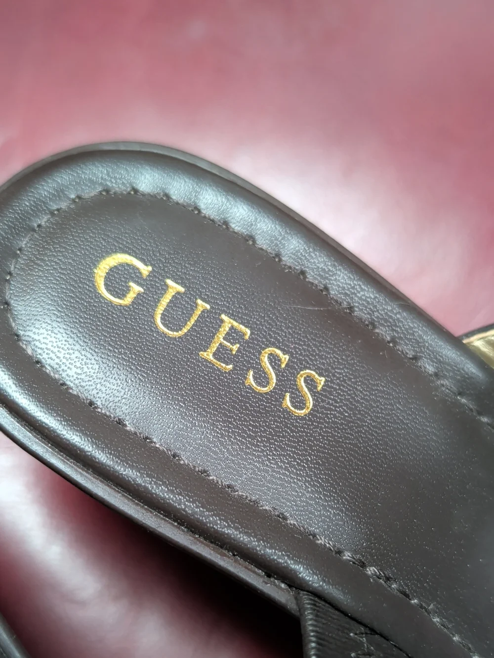 GUESS Brown Logo Thong Sandals with Gold Hardware Size 8